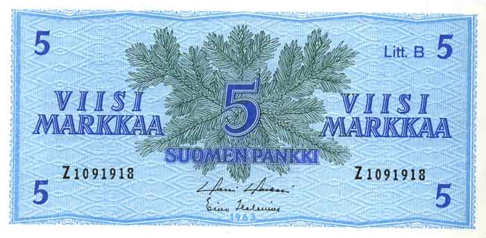 Finland - 5 Markka - P-99 - 1963 dated Foreign Paper Money